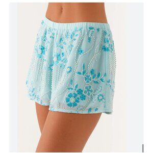 Peppermayo Shorts Womens 8 Blue Mercer Sequin Mini Floral Embellished Festival